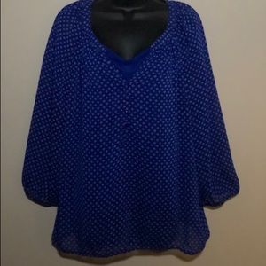 Blue blouse with white details and attached cami